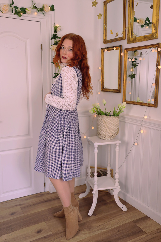 Dark Blue Gingham Austrian Mini Dress | M