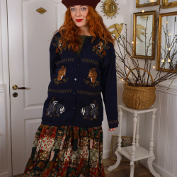Dark Blue Animal Knit Vintage Cardigan | M