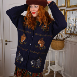 Dark Blue Animal Knit Vintage Cardigan | M
