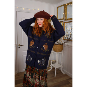 Dark Blue Animal Knit Vintage Cardigan | M
