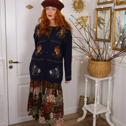 Dark Blue Animal Knit Vintage Cardigan | M