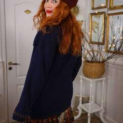 Dark Blue Animal Knit Vintage Cardigan | M