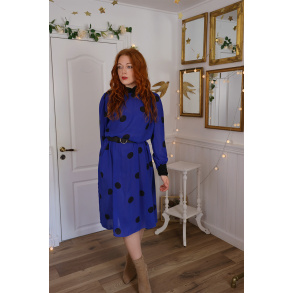 Dark Blue Black Dot Vintage Dress | XL