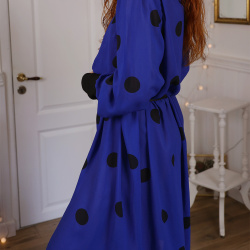 Dark Blue Black Dot Vintage Dress | XL