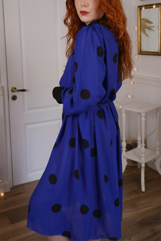 Dark Blue Black Dot Vintage Dress | XL