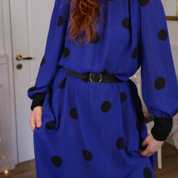Dark Blue Black Dot Vintage Dress | XL