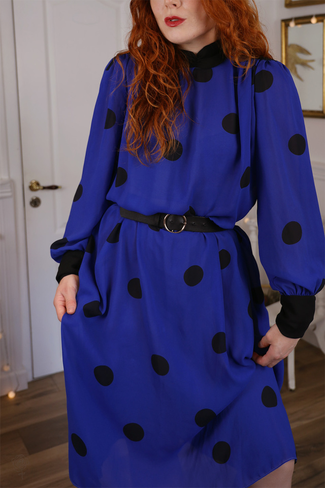 Dark Blue Black Dot Vintage Dress | XL