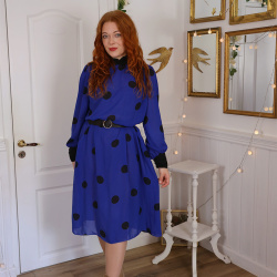 Dark Blue Black Dot Vintage Dress | XL