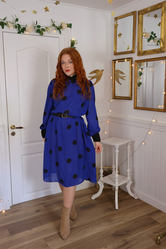 Dark Blue Black Dot Vintage Dress | XL
