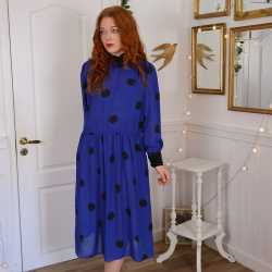 Dark Blue Black Dot Vintage Dress | XL