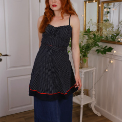 Dark Blue White Dotted Mini Dress | S