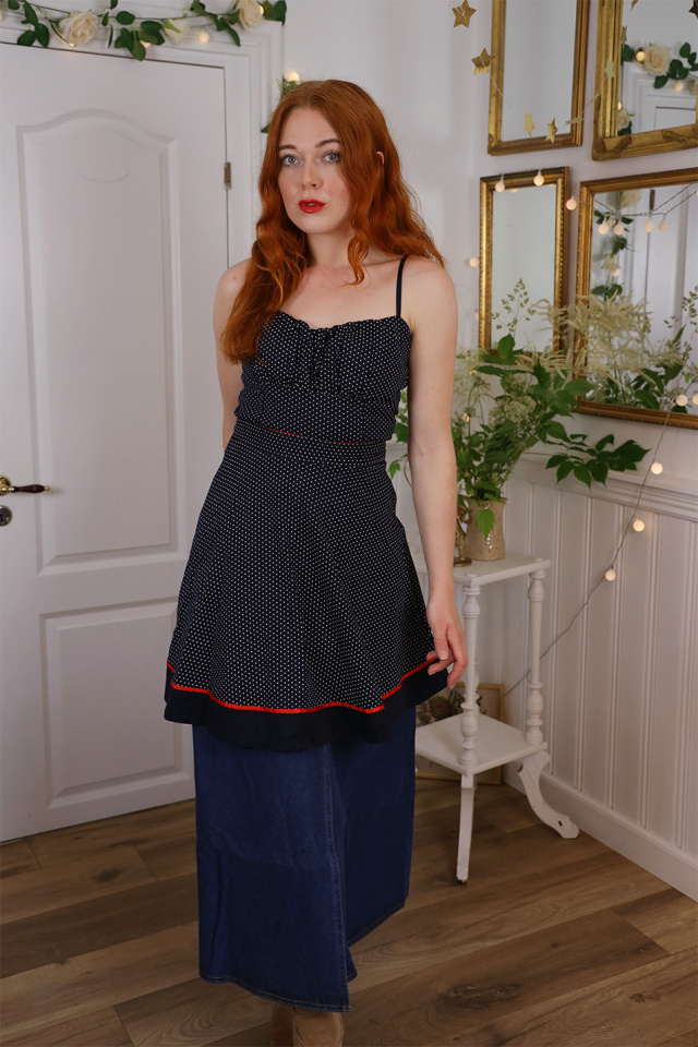 Dark Blue White Dotted Mini Dress | S