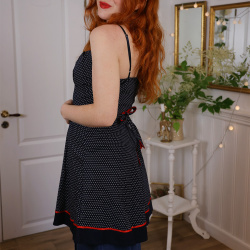 Dark Blue White Dotted Mini Dress | S