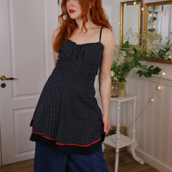 Dark Blue White Dotted Mini Dress | S