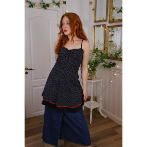 Dark Blue White Dotted Mini Dress | S