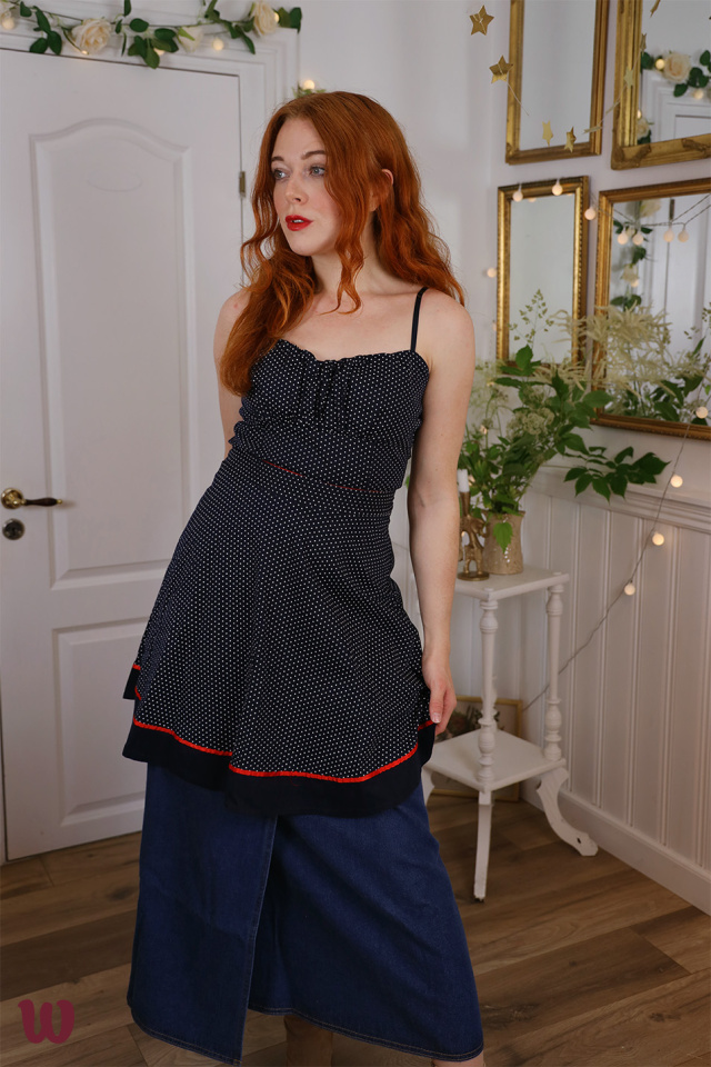Dark Blue White Dotted Mini Dress | S