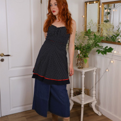 Dark Blue White Dotted Mini Dress | S