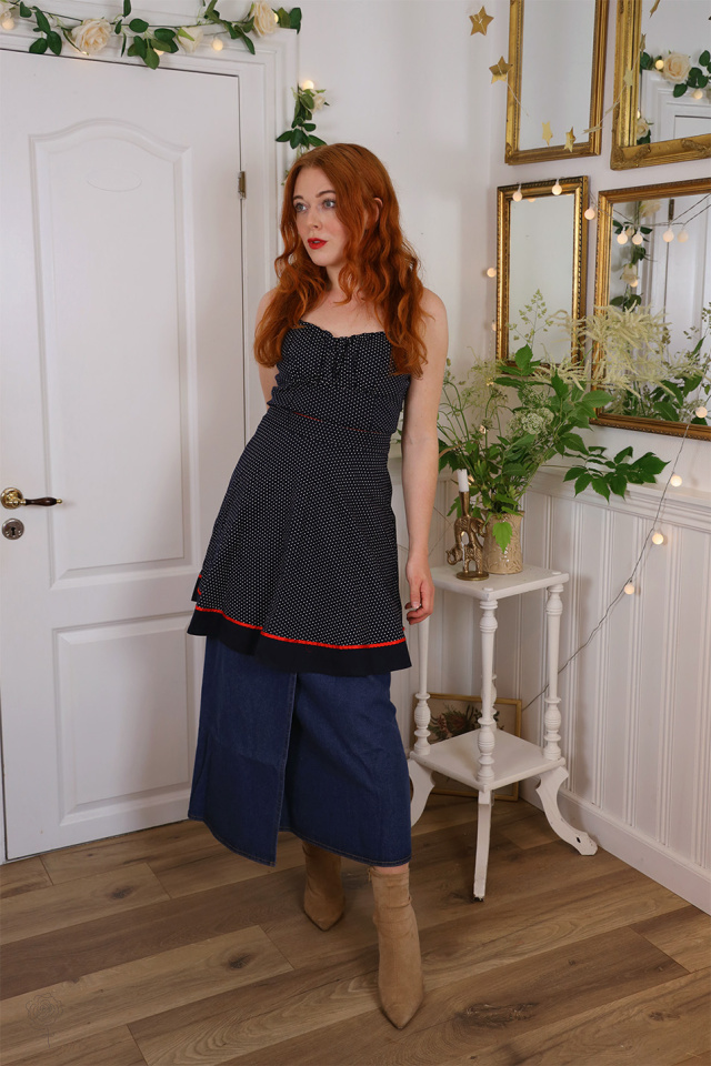 Dark Blue White Dotted Mini Dress | S