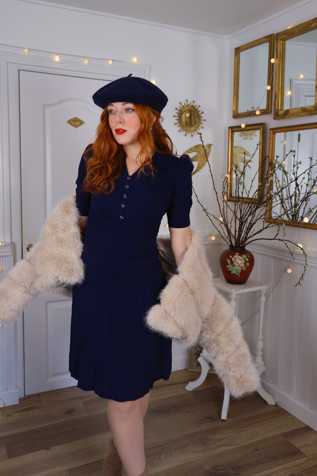 Dark Blue Elegant Vintage Dress | S