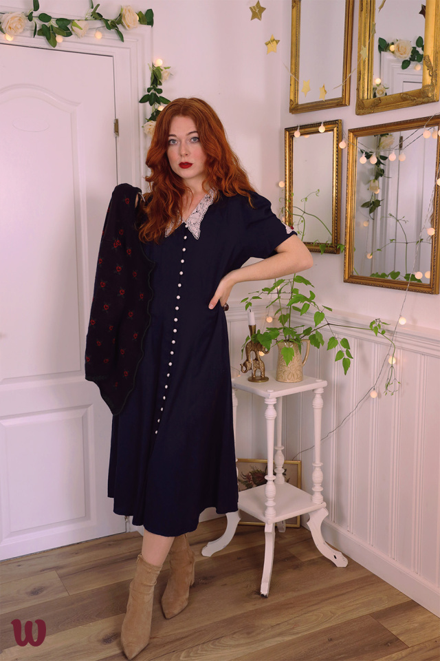 Elegant Dark Blue Vintage Dress | M/L