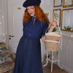 Dark Blue Floral Cotton Vintage Top | M/L