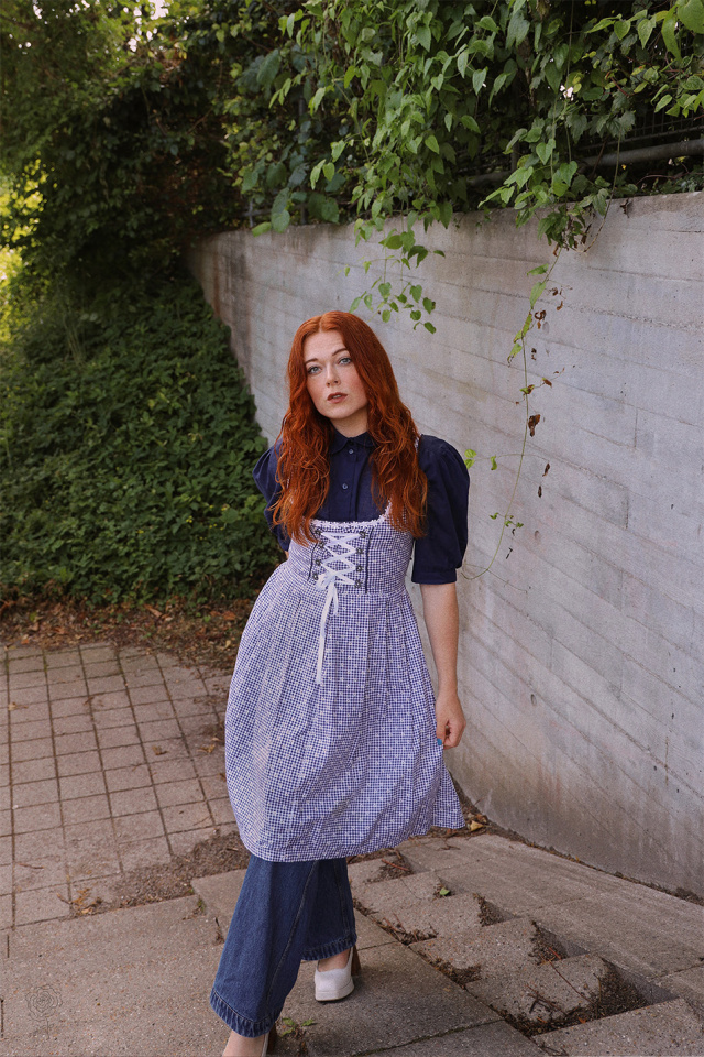Dark Blue Floral Cottagecore Vintage Dress | S