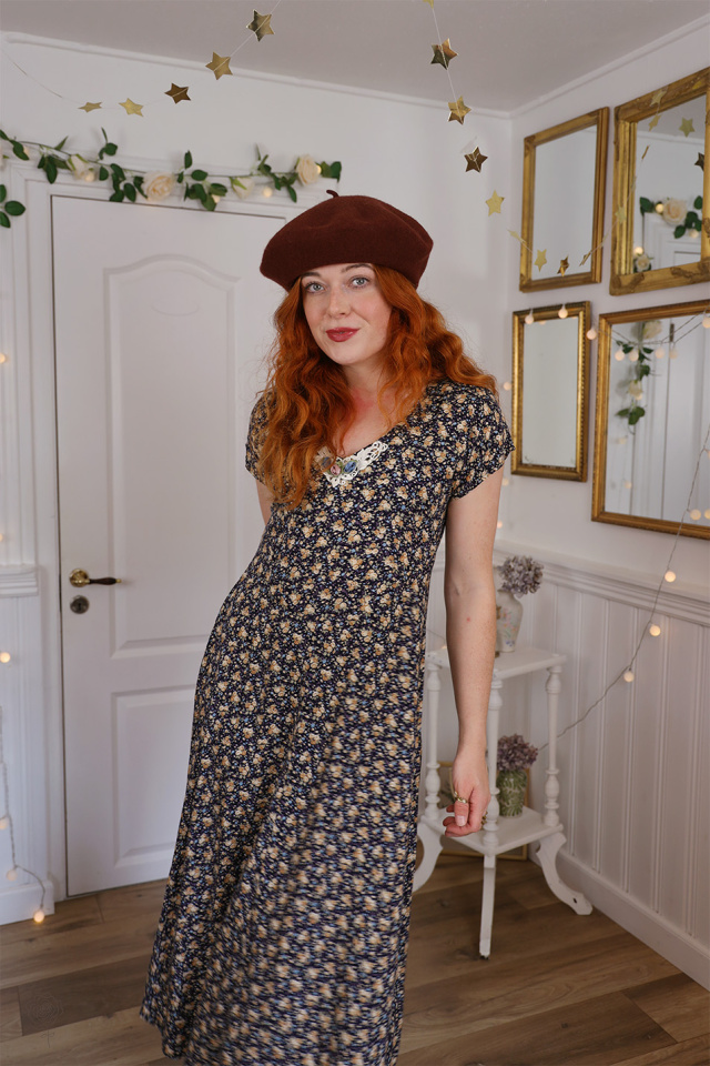 Dark Blue Golden Rose Vintage Dress | S