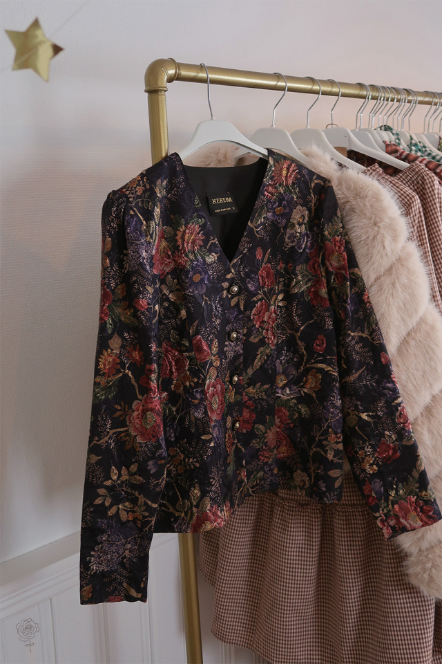 Dark Blue Golden Floral Vintage Jacket | M