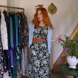 Dark Blue Light Rose Vintage Dress | M