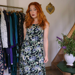 Dark Blue Light Rose Vintage Dress | M