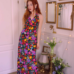 Dark Blue Multi Floral 70's Maxi | S