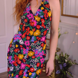 Dark Blue Multi Floral 70's Maxi | S