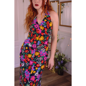 Dark Blue Multi Floral 70's Maxi | S