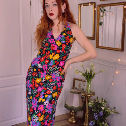 Dark Blue Multi Floral 70's Maxi | S