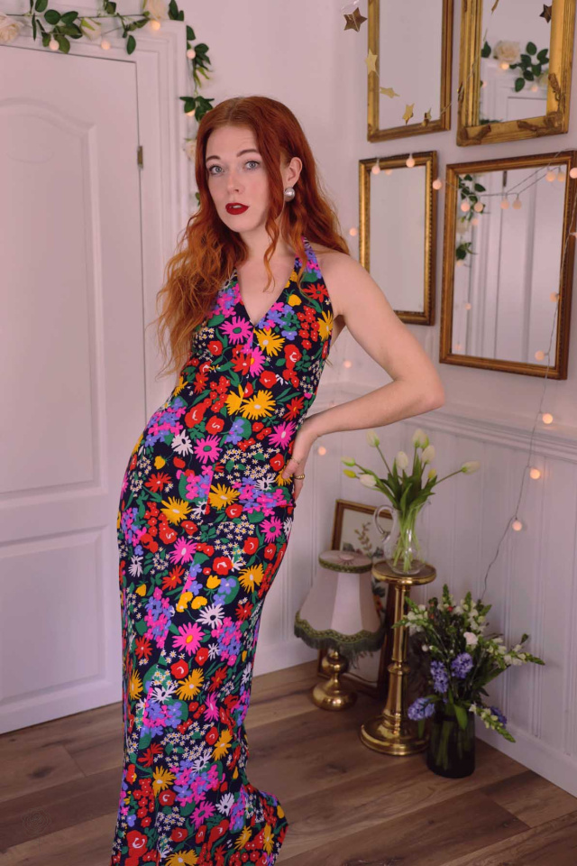 Dark Blue Multi Floral 70's Maxi | S