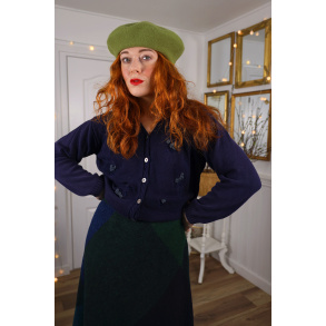 Dark Blue Rose Embroidered Vintage Cardigan | M