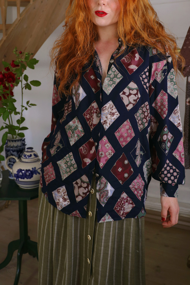 Funky Blue Square Vintage Blouse | L