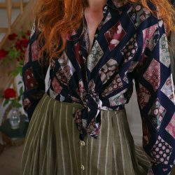 Funky Blue Square Vintage Blouse | L
