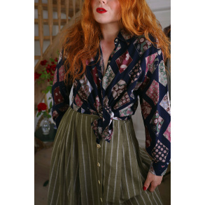 Funky Blue Square Vintage Blouse | L