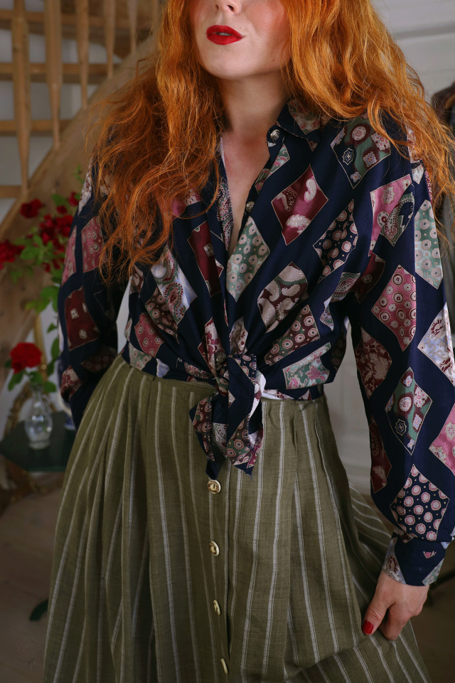Funky Blue Square Vintage Blouse | L
