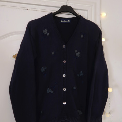 Dark Blue Rose Embroidered Vintage Cardigan | M
