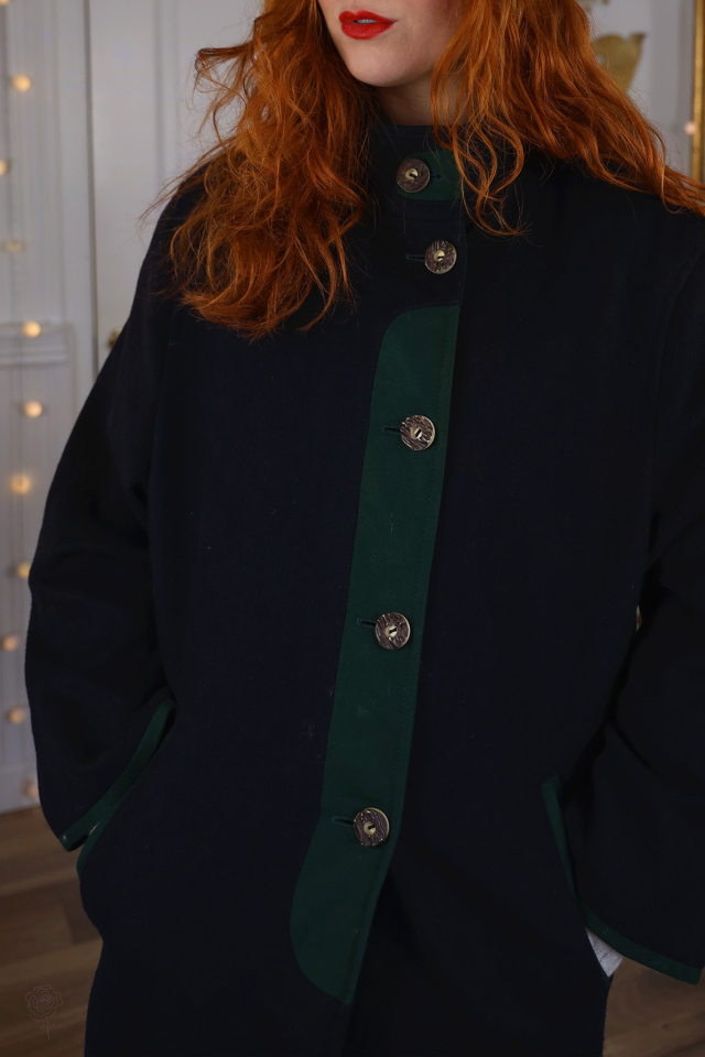 Dark Blue Green Accents Vintage Wool Coat | M