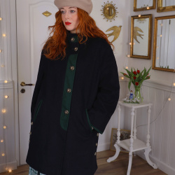 Dark Blue Green Accents Vintage Wool Coat | M
