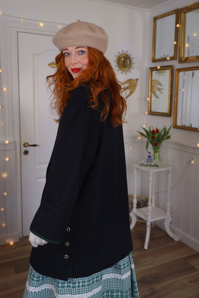 Dark Blue Green Accents Vintage Wool Coat | M
