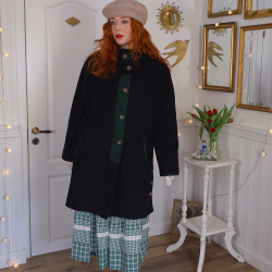 Dark Blue Green Accents Vintage Wool Coat | M