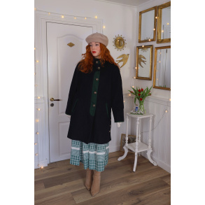 Dark Blue Green Accents Vintage Wool Coat | M