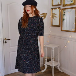 Dark Blue White Dotted Vintage Dress | M