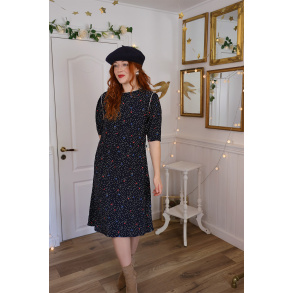 Dark Blue White Dotted Vintage Dress | M