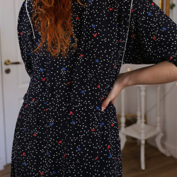 Dark Blue White Dotted Vintage Dress | M
