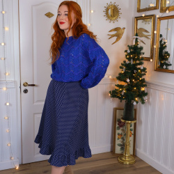 Dark Blue White Dot Vintage Skirt | M